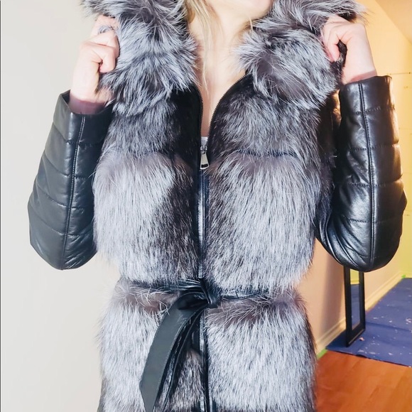 2-in-1 winter leather jacket with silver fox - Picture 2 of 16